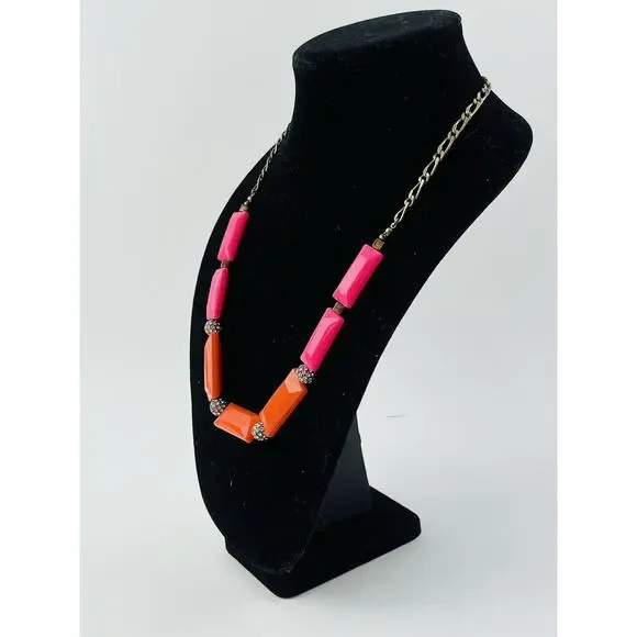 J. Crew Pink Orange Pave Crystal Bead Necklace Balls Gemoetric Elongated Y2k 80s - Picture 11 of 15